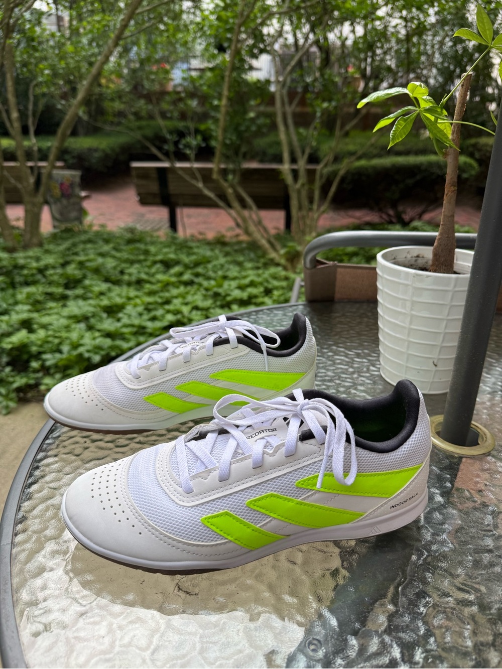 Adidas Predator White Sneakers with Neon Yellow-Green Stripes futsal